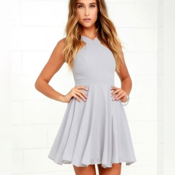 Lulus Dresses & Skirts - Lulus Grey Midi Halter Neck Chiffon Dress Size Medium